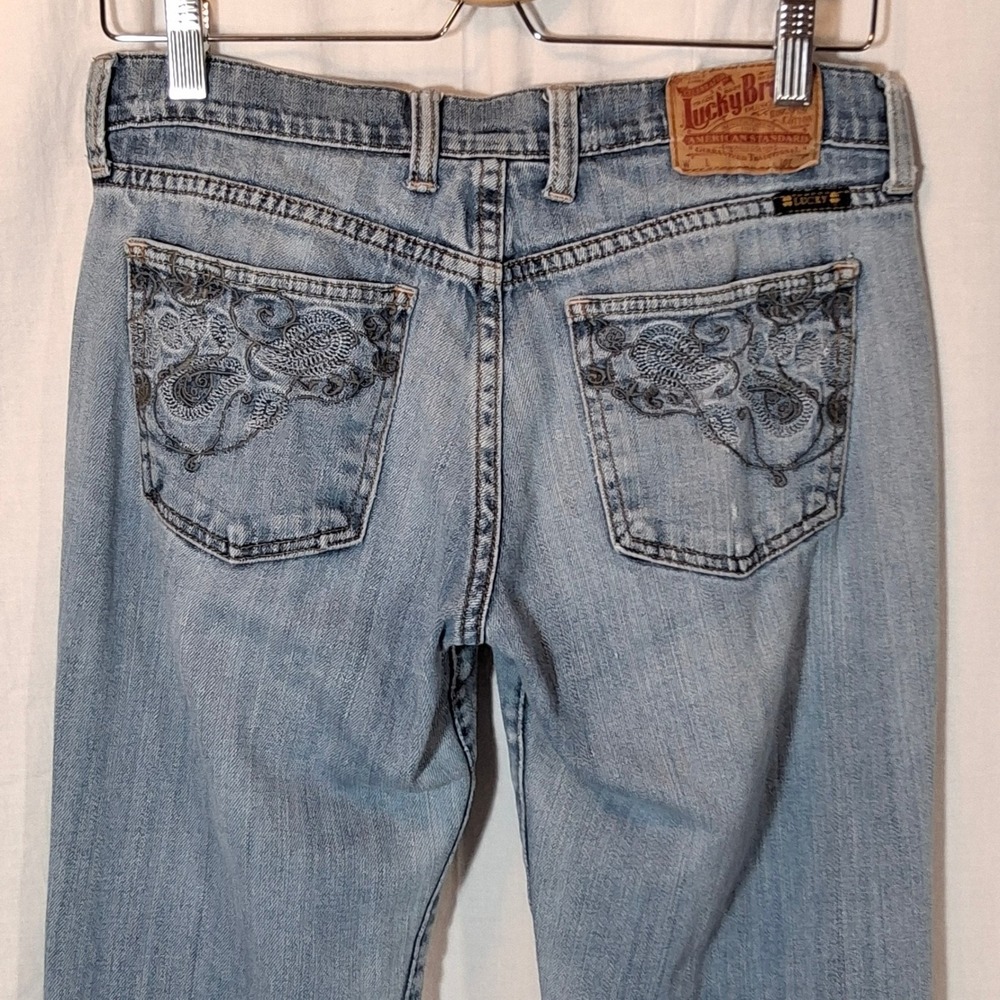 Lucky Brand Flare Jeans Women 4/27 Light Blue Good Embroidered Low Rise‎ Denim